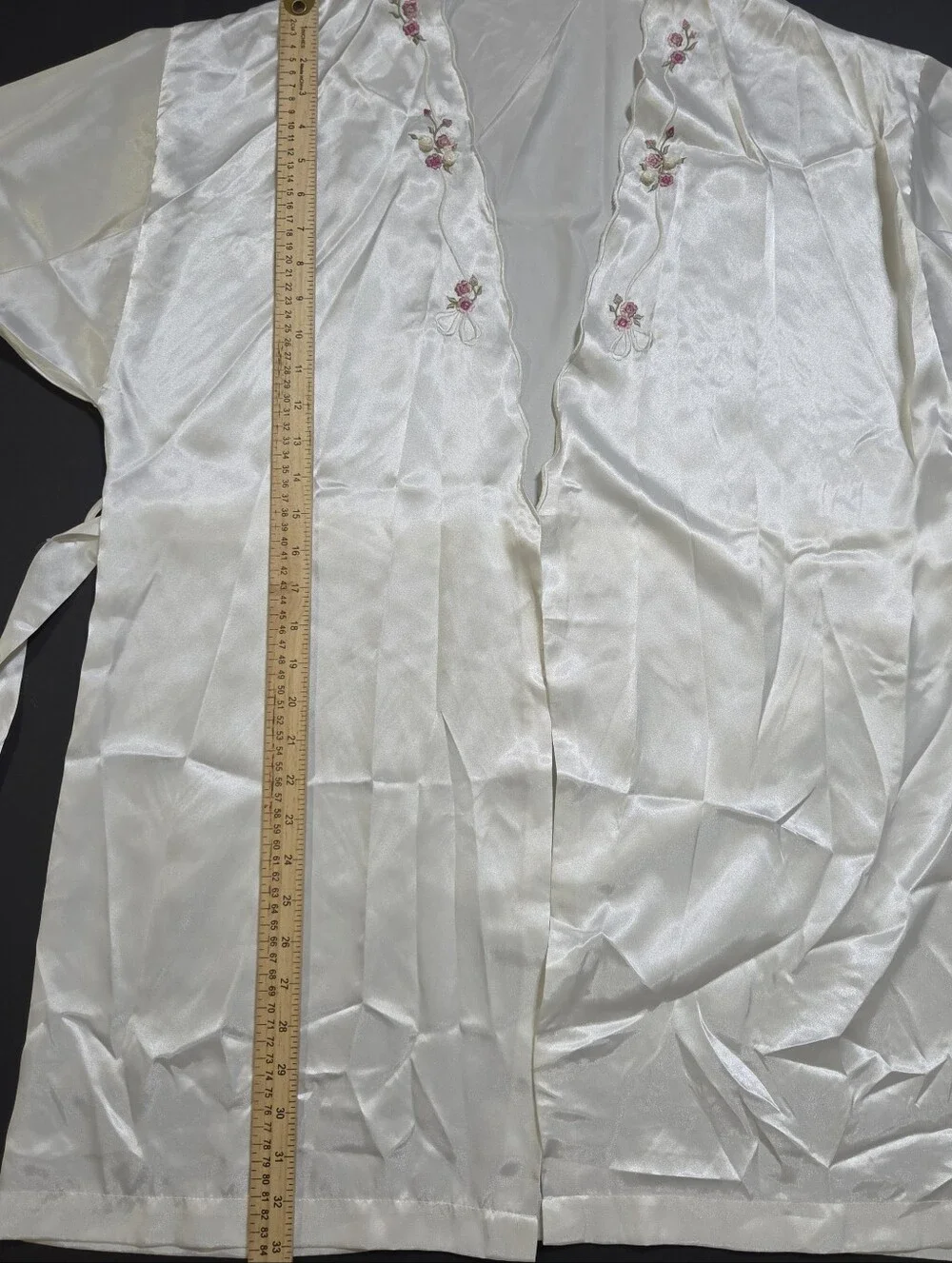 Vintage Gilligan O’Malley Satin Cottagecore Kimono Robe Size S Cream Floral